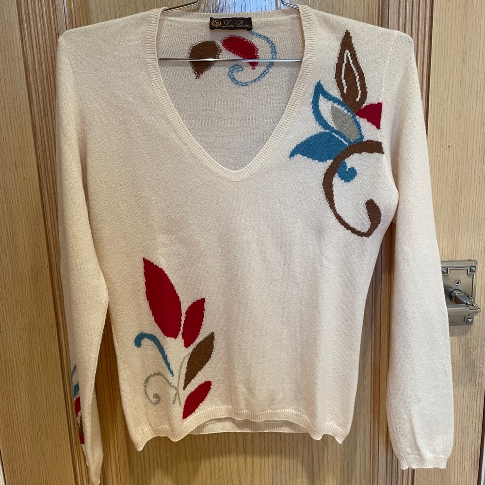 Loro Piana Cashmere Floral Print Sweater Size 46